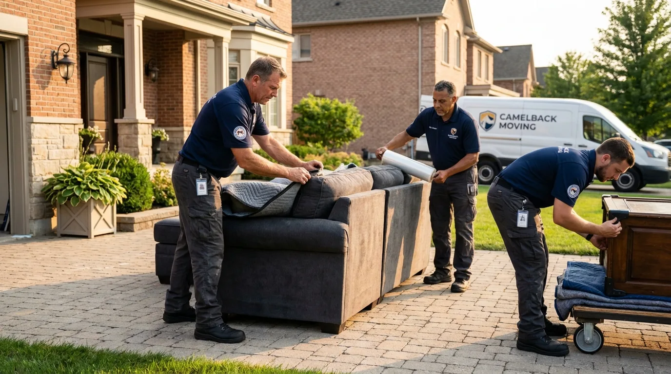 Large estate moving crew wrapping furniture in Ashby, MA