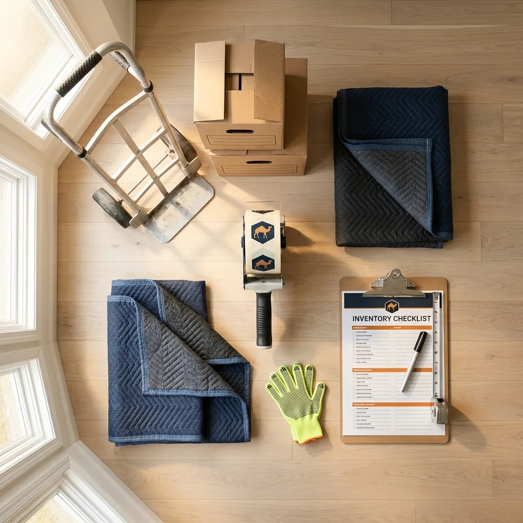 Professional moving supplies and packing materials layout for Ashby residential relocations